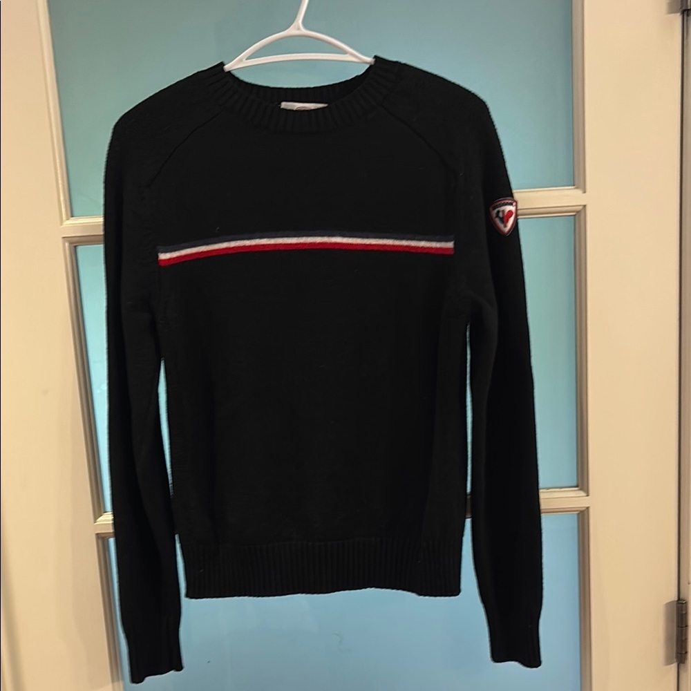 Rossignol Black and Red Crewneck Sweater with Stripe Detail